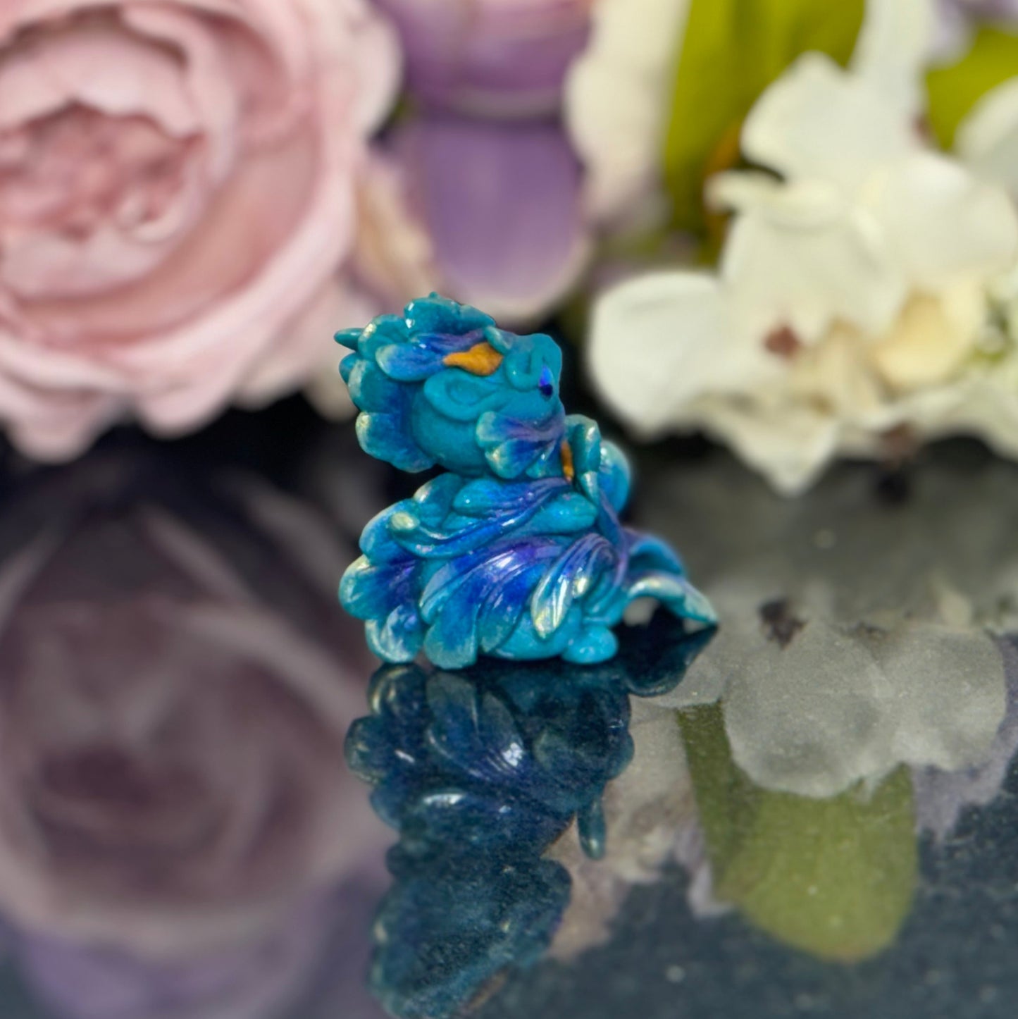 Teal Marble Dragon Desk Pet