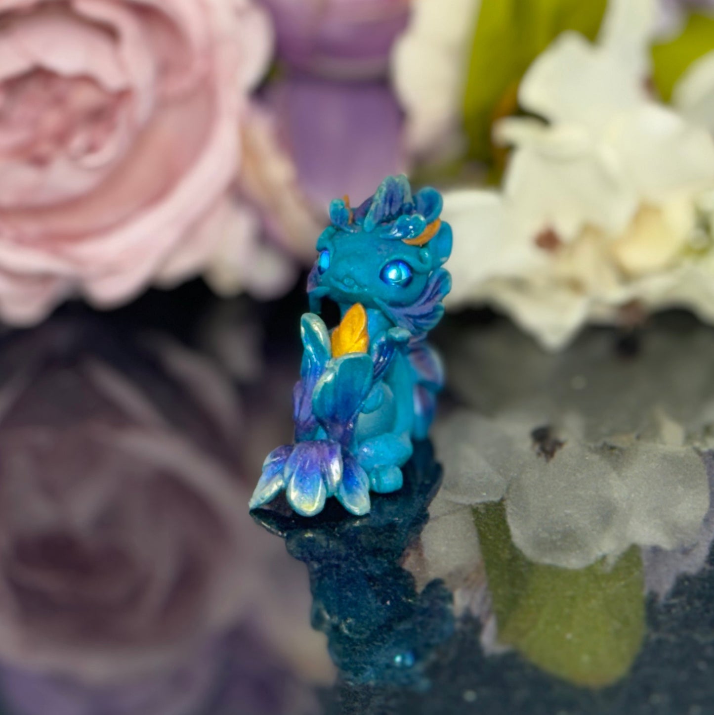 Teal Marble Dragon Desk Pet