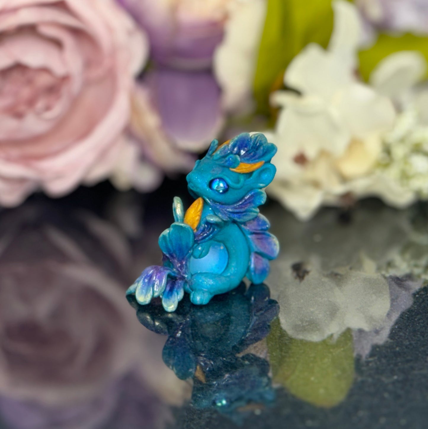 Teal Marble Dragon Desk Pet