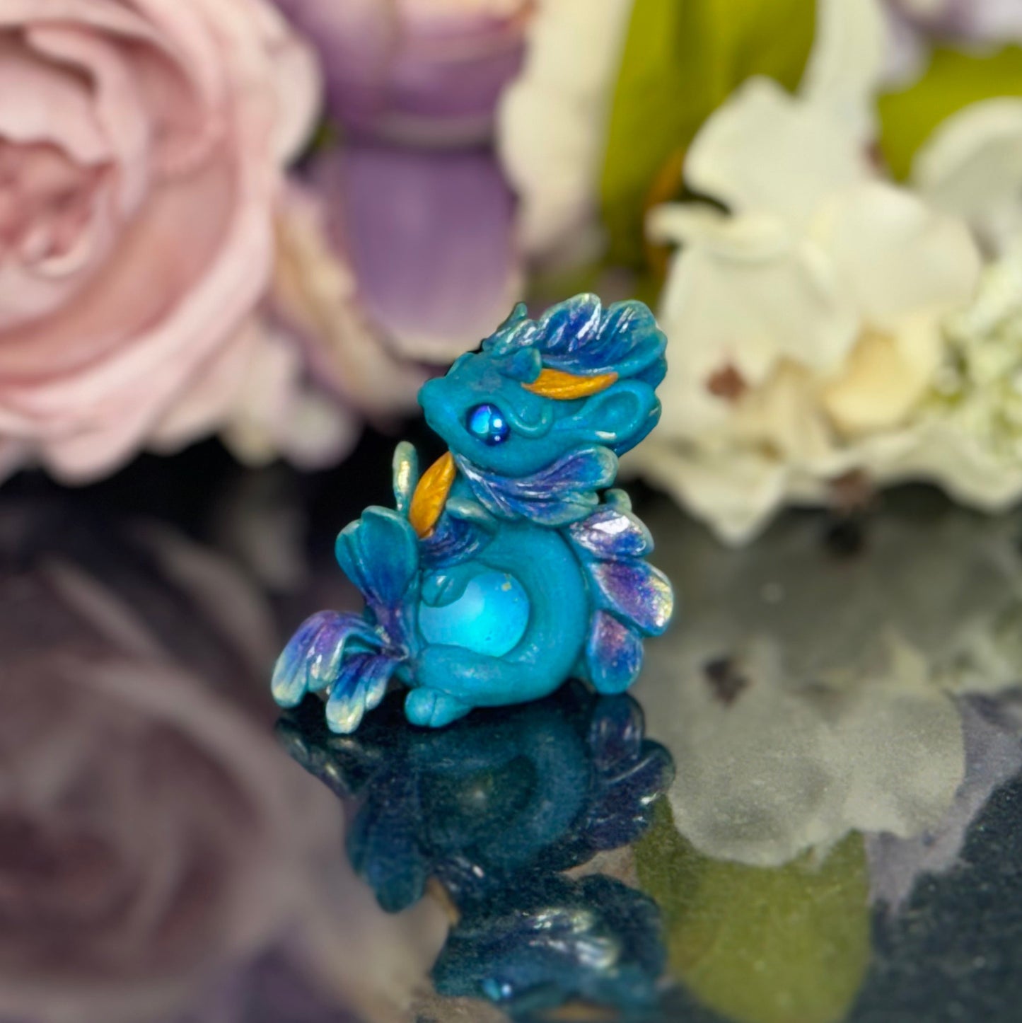 Teal Marble Dragon Desk Pet