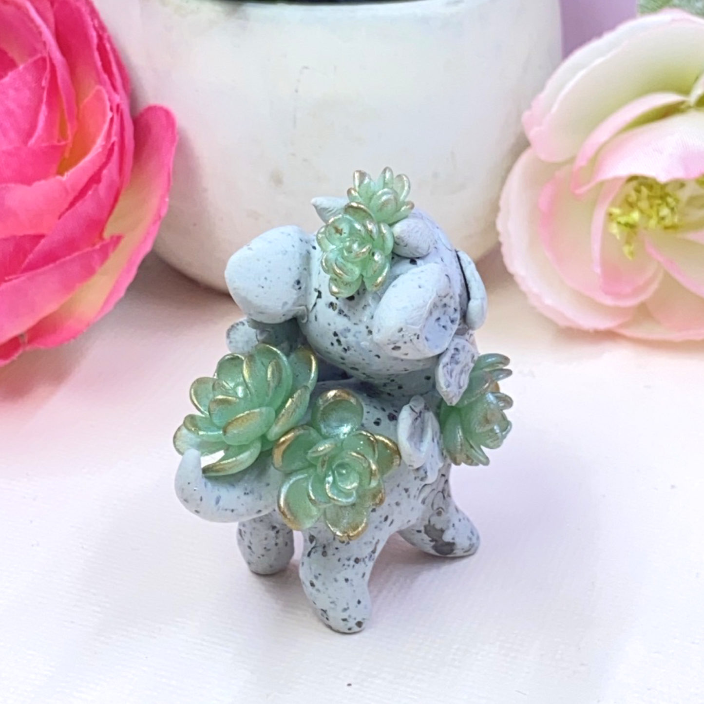 Stone Dragon with Green Gold Succulents