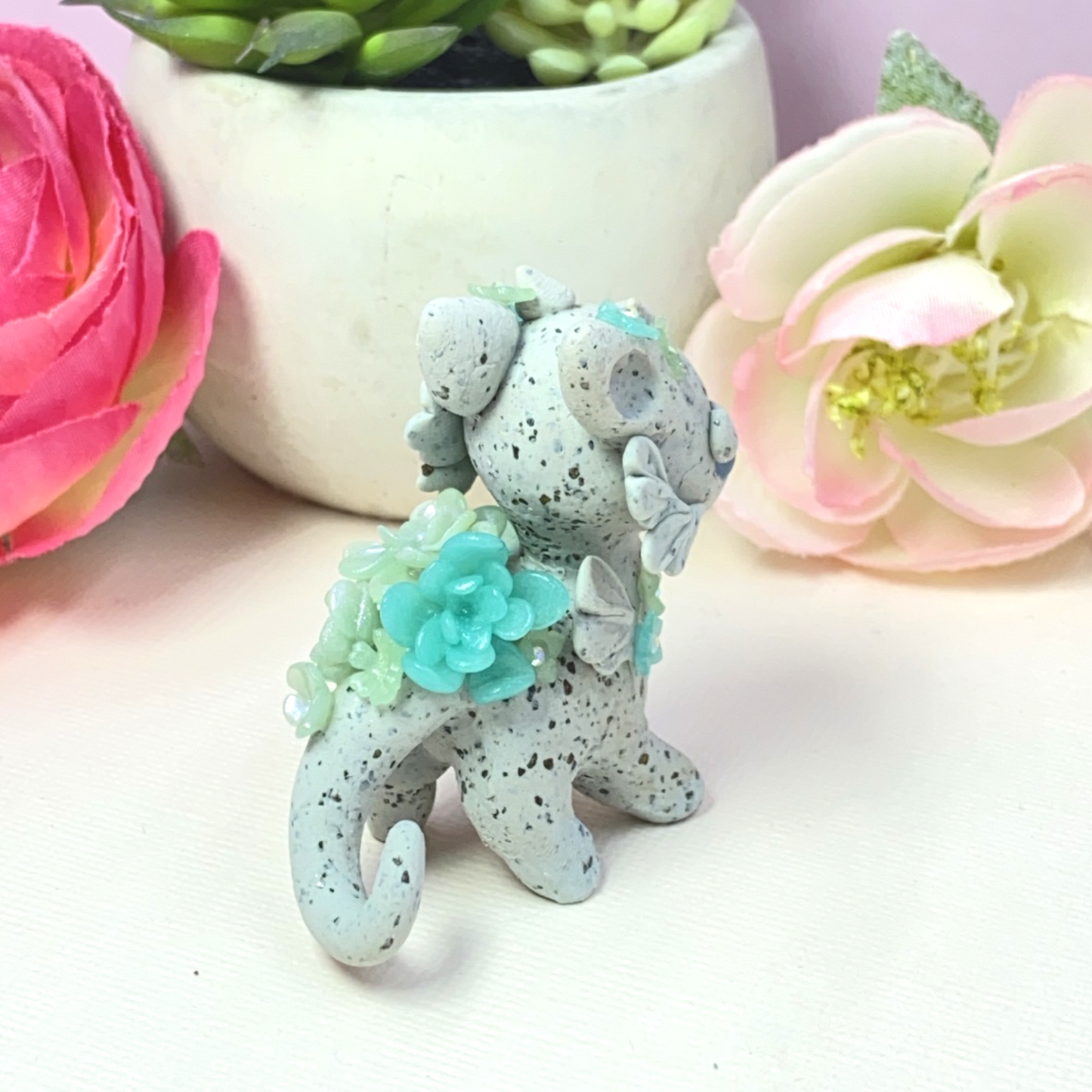 Stone Dragon with Blue Succulents