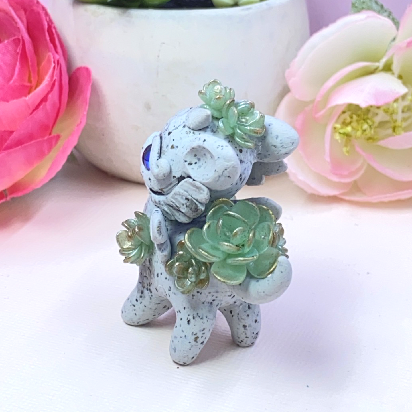 Stone Dragon with Green Gold Succulents