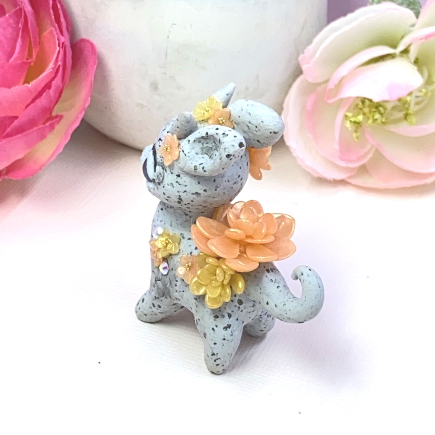 Stone Dragon with Peach and Yellow Succulents