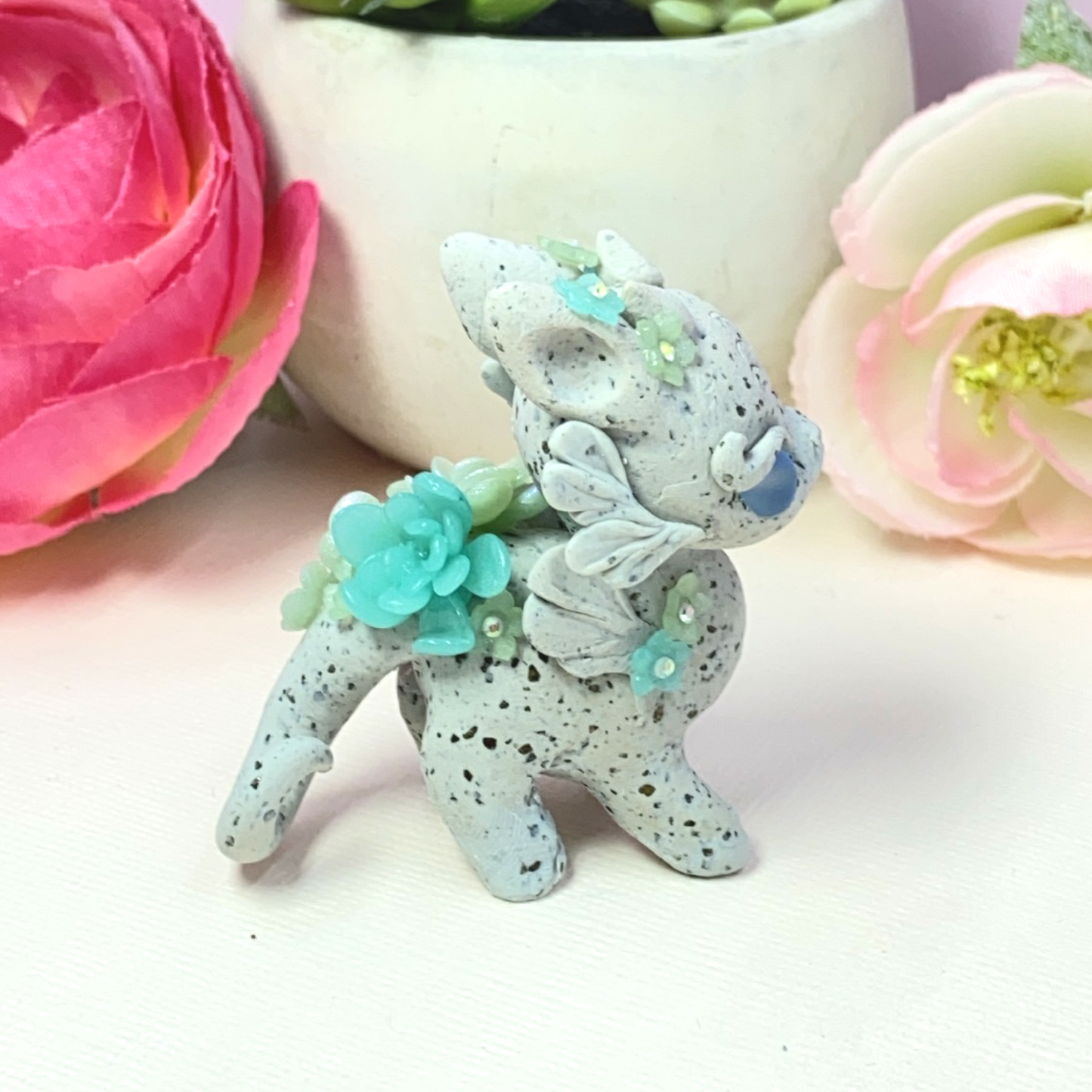 Stone Dragon with Blue Succulents