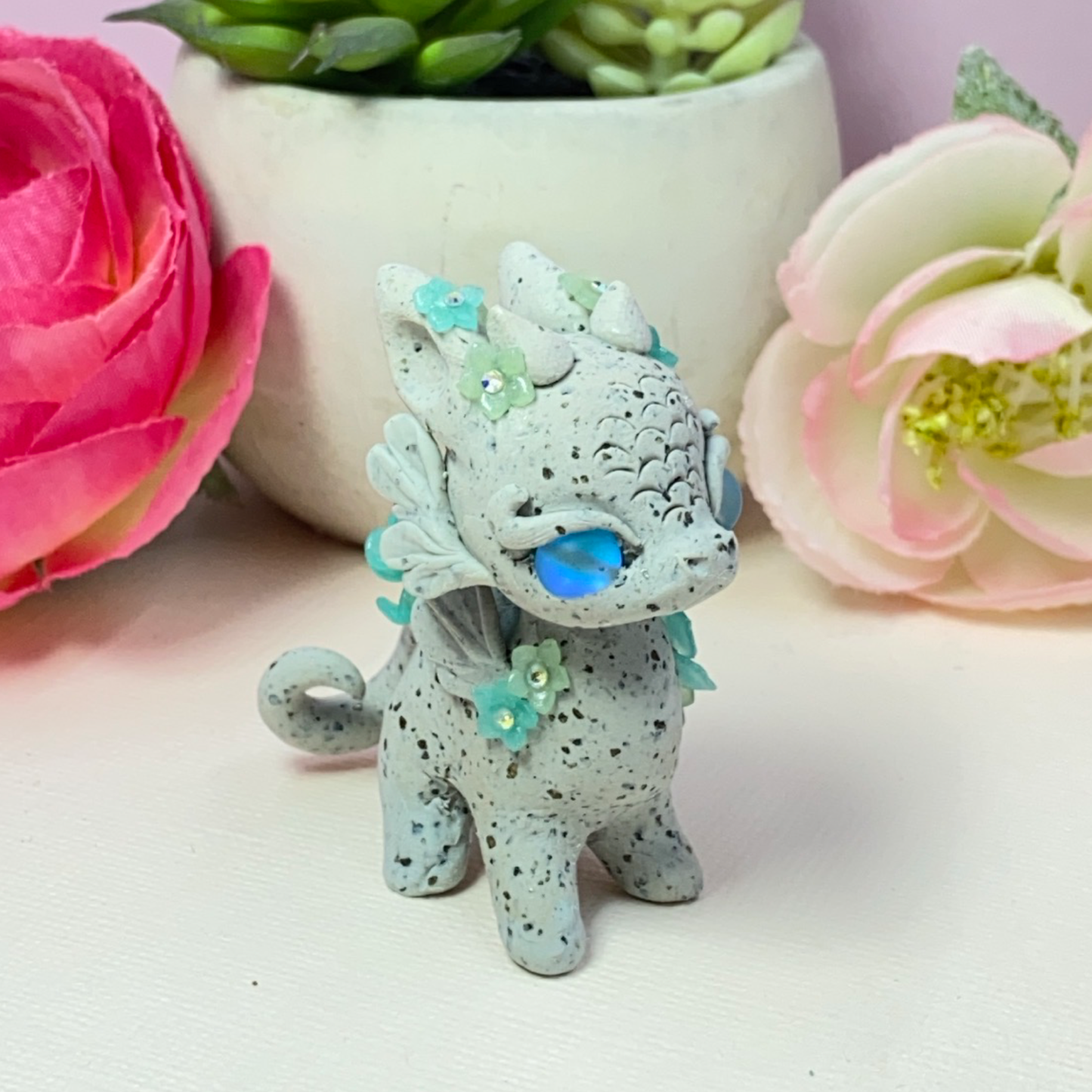 Stone Dragon with Blue Succulents