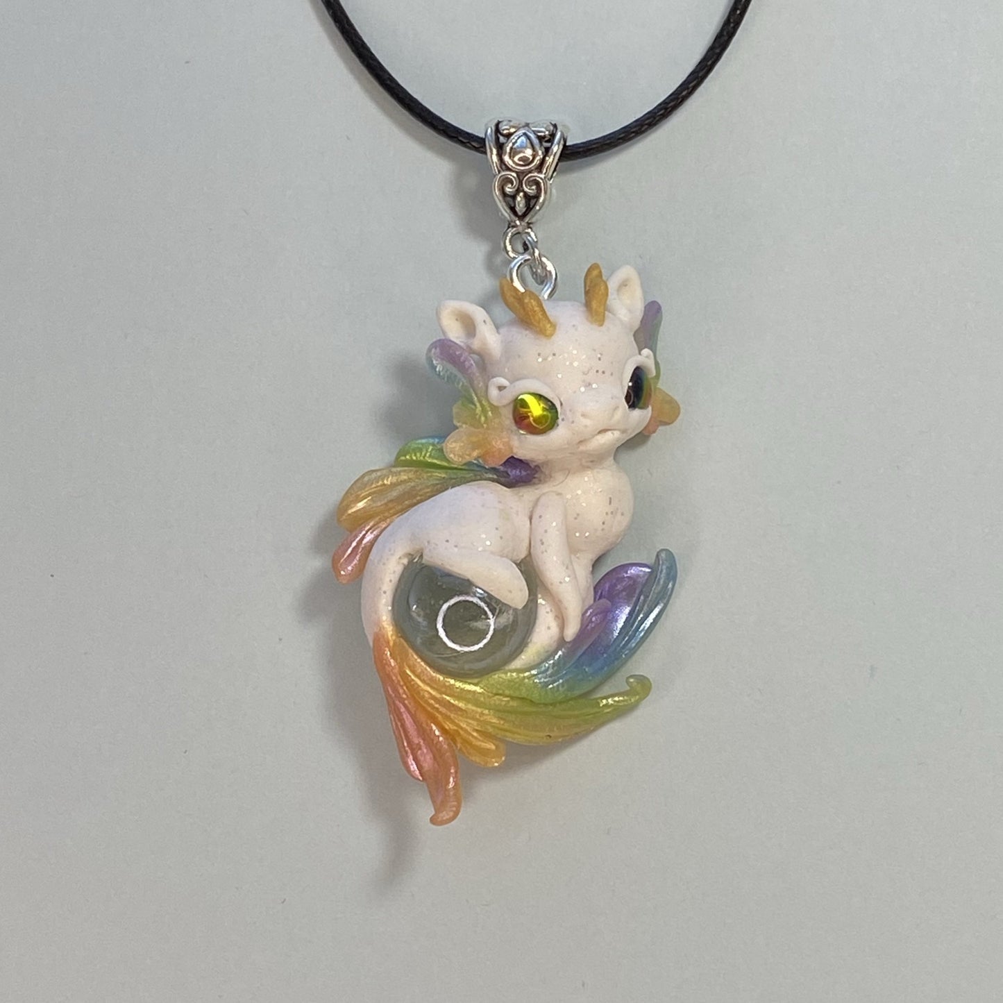 White Rainbow Dragon Marble Charm