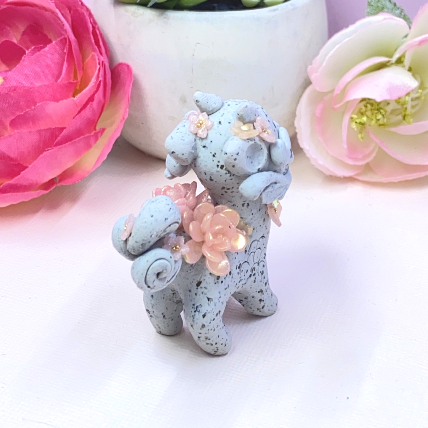Stone Dragon with Pink Succulents