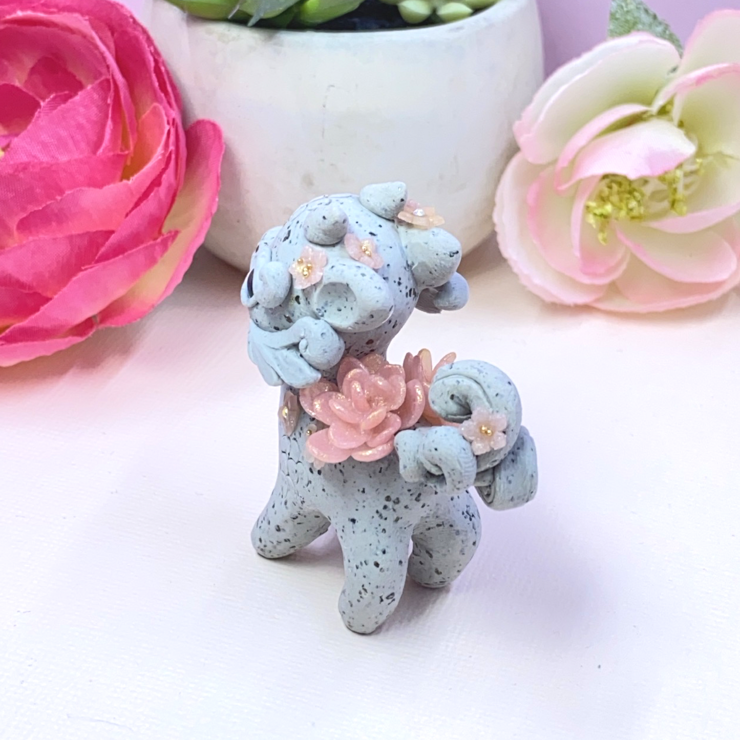 Stone Dragon with Pink Succulents