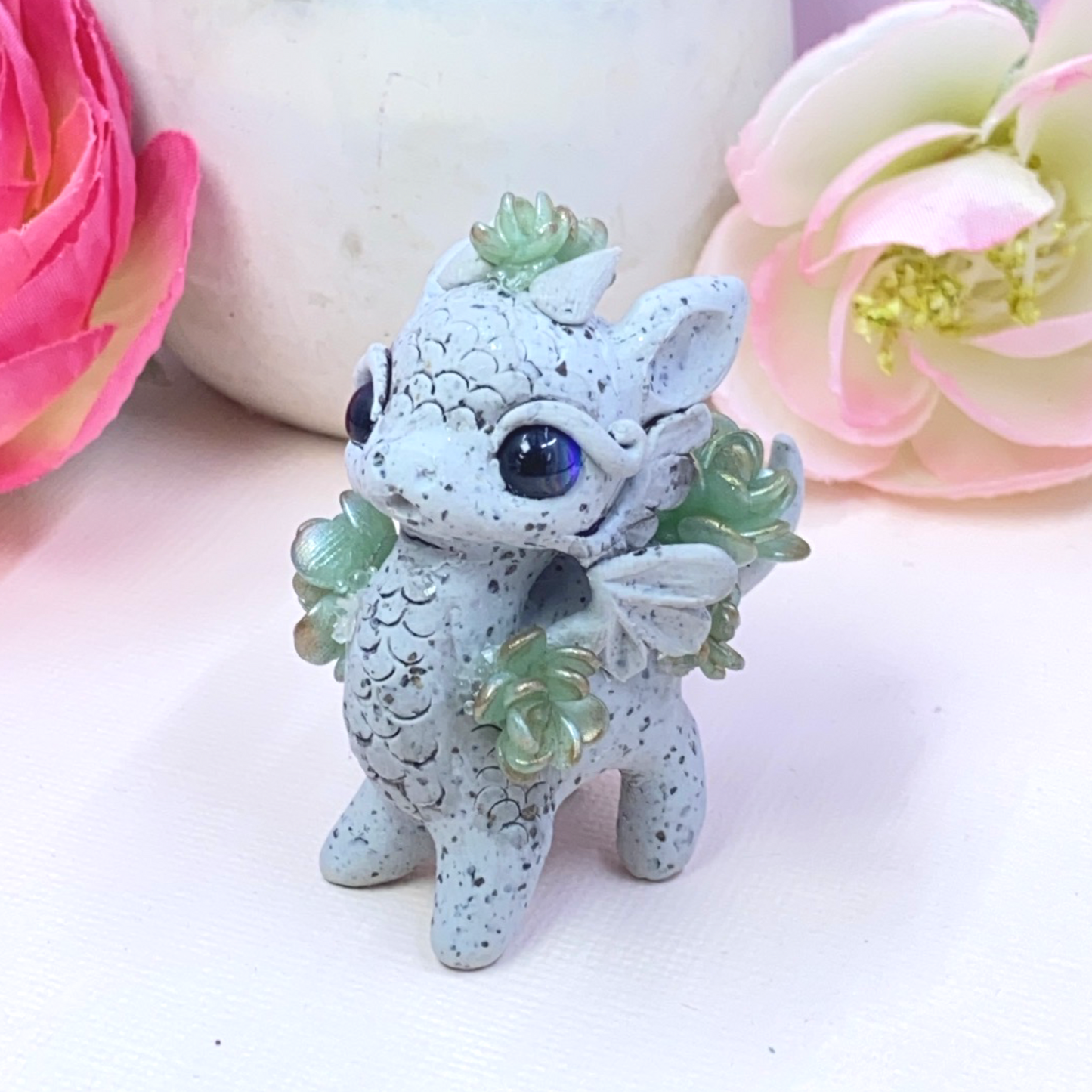 Stone Dragon with Green Gold Succulents