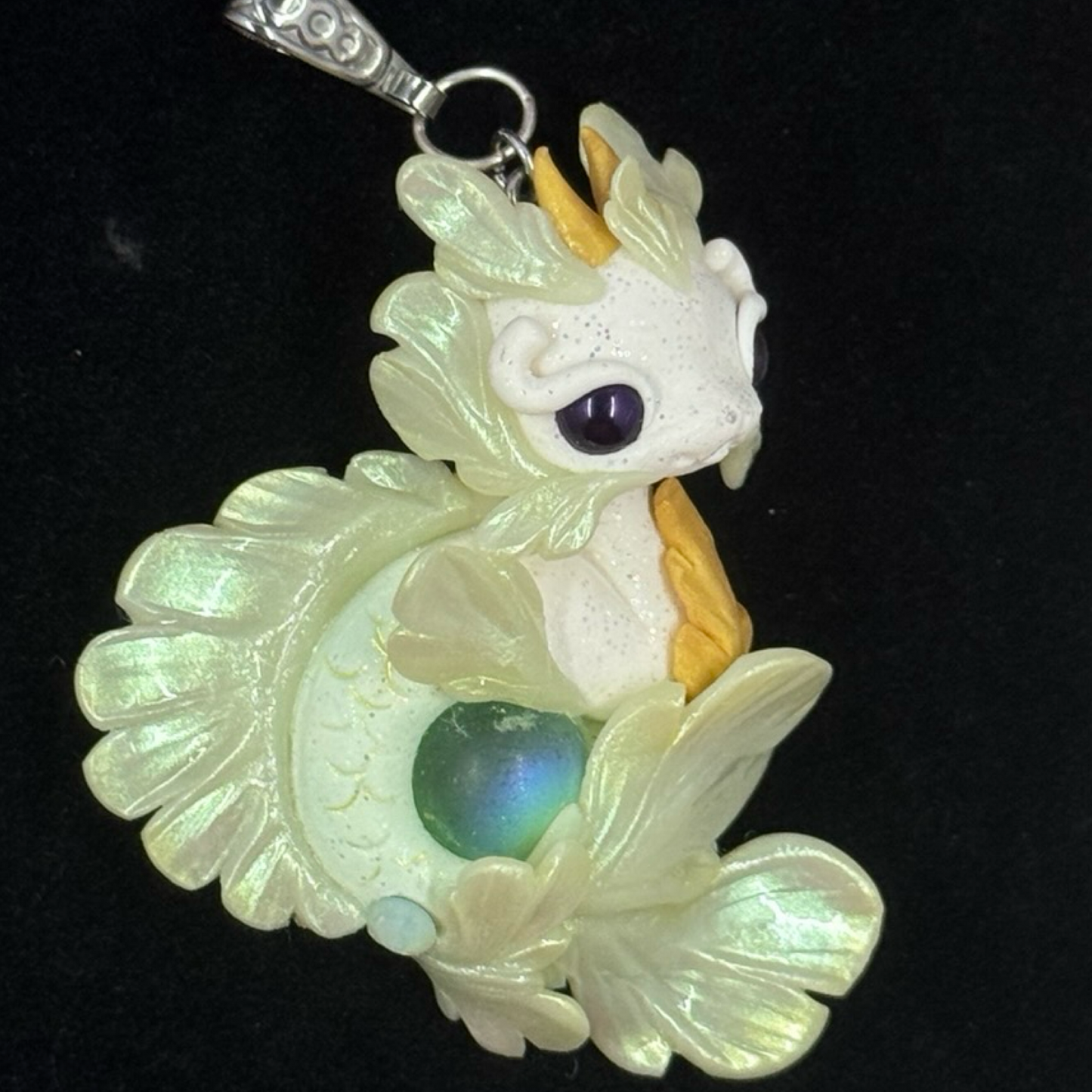 White and Green Baby Sea Dragon Pendant