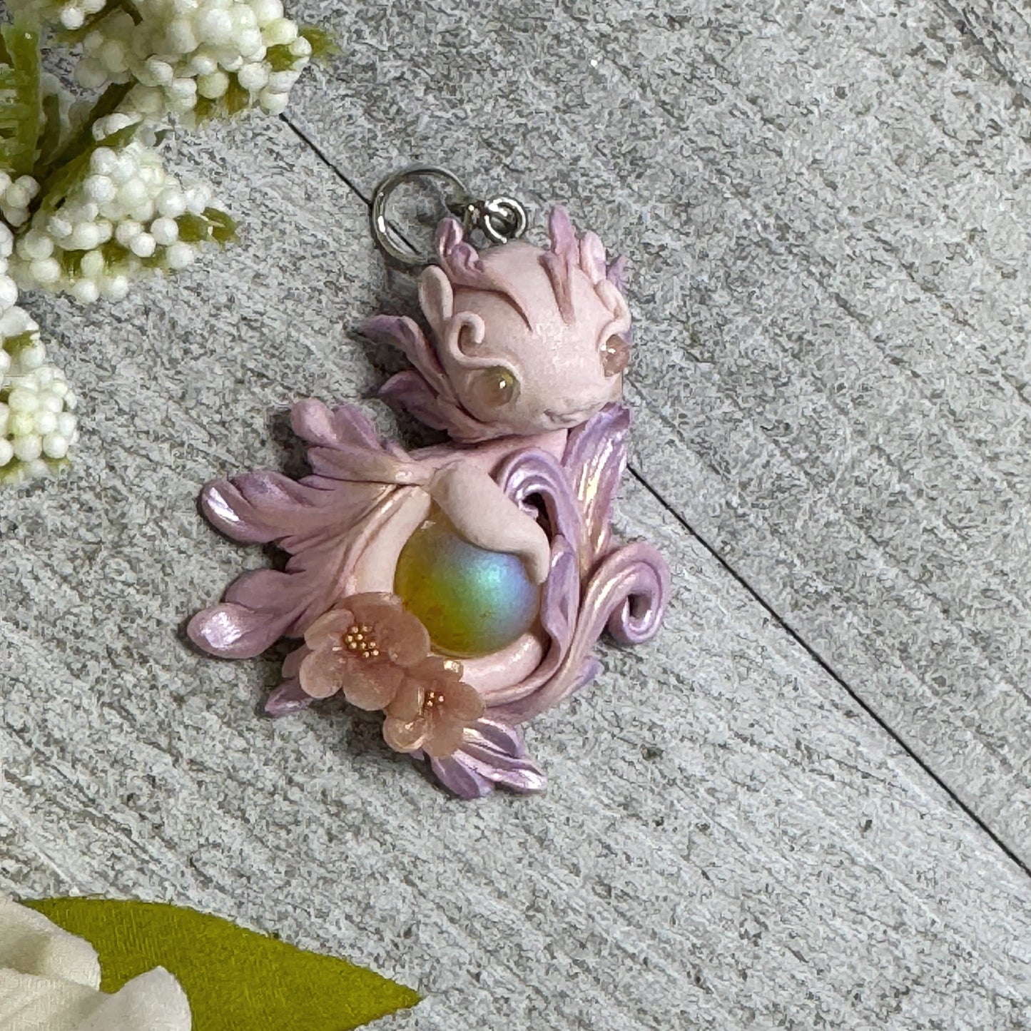 Mini Pale Pink and Lavendar Baby Dragon Pendant