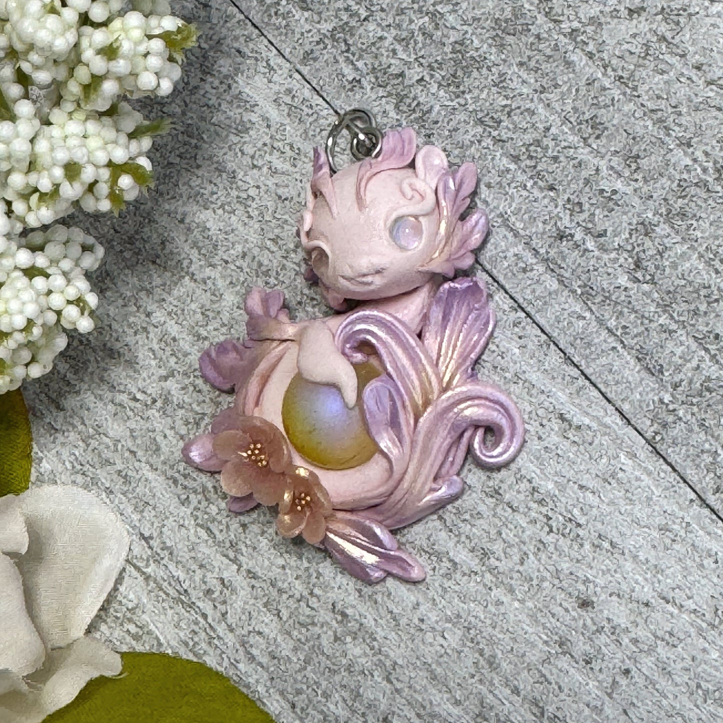 Mini Pale Pink and Lavendar Baby Dragon Pendant
