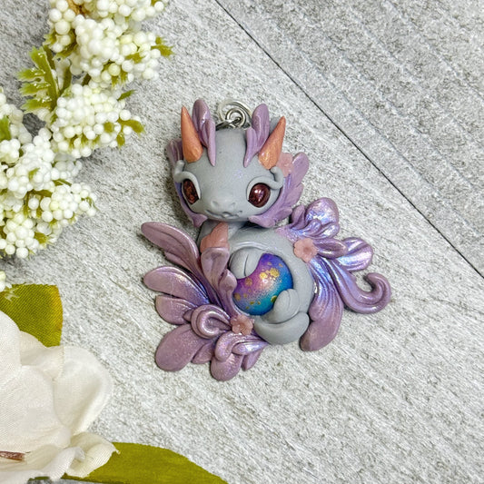 Grey and Purple Baby Dragon Pendant