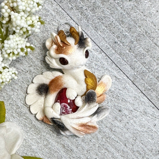 White with Bronze and Black Spots Dragon Pendant