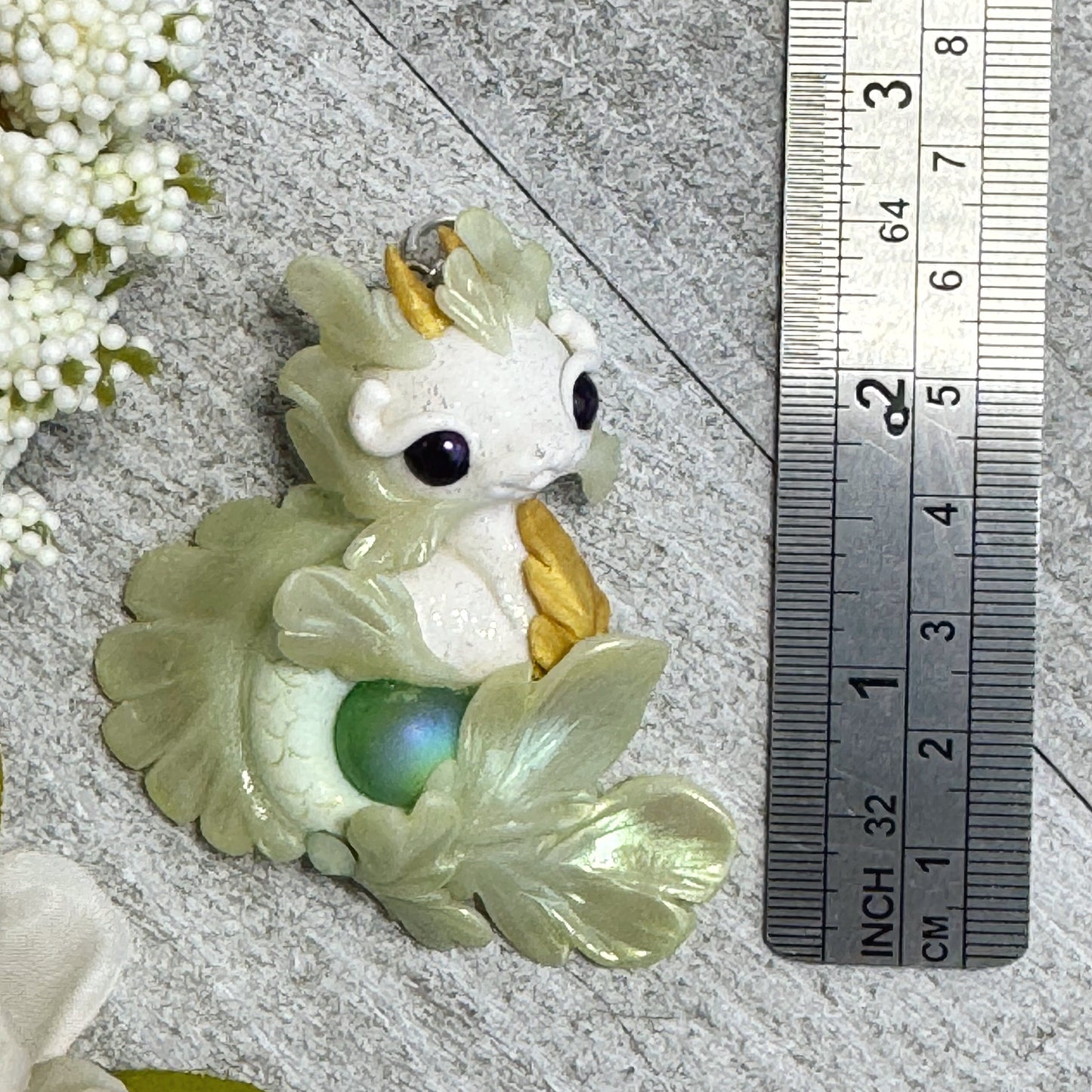 White and Green Baby Sea Dragon Pendant