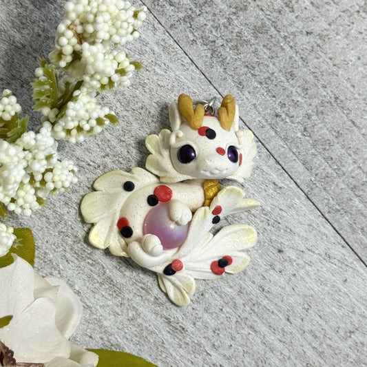 White with Red and Black Koi Spotted Dragon Pendant