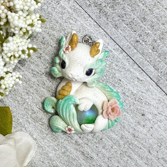 White and Green Baby Dragon Pendant