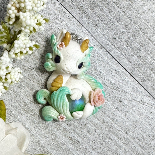 White and Green Baby Dragon Pendant