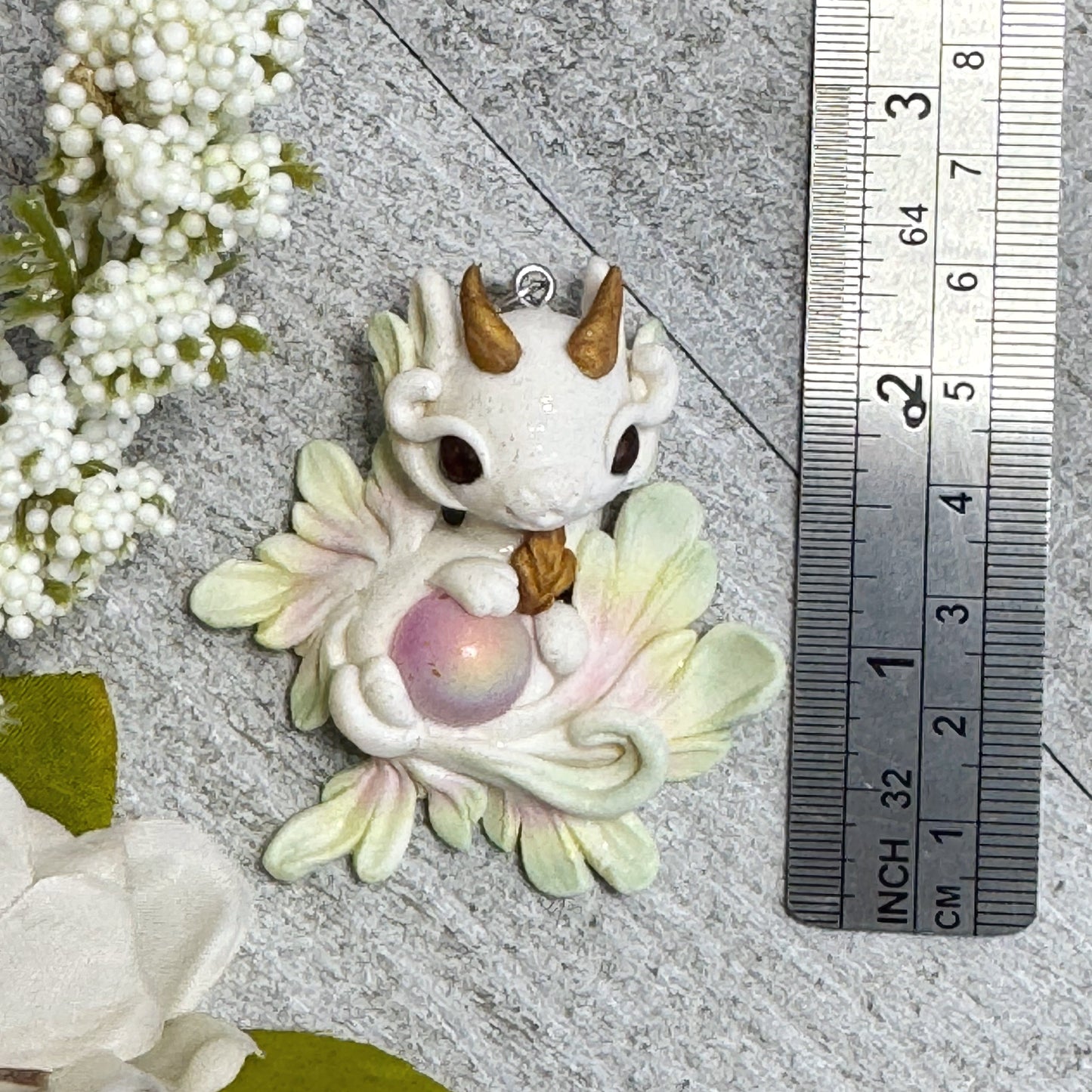 White, Yellow, Pink and Pale Green Baby Dragon Pendant