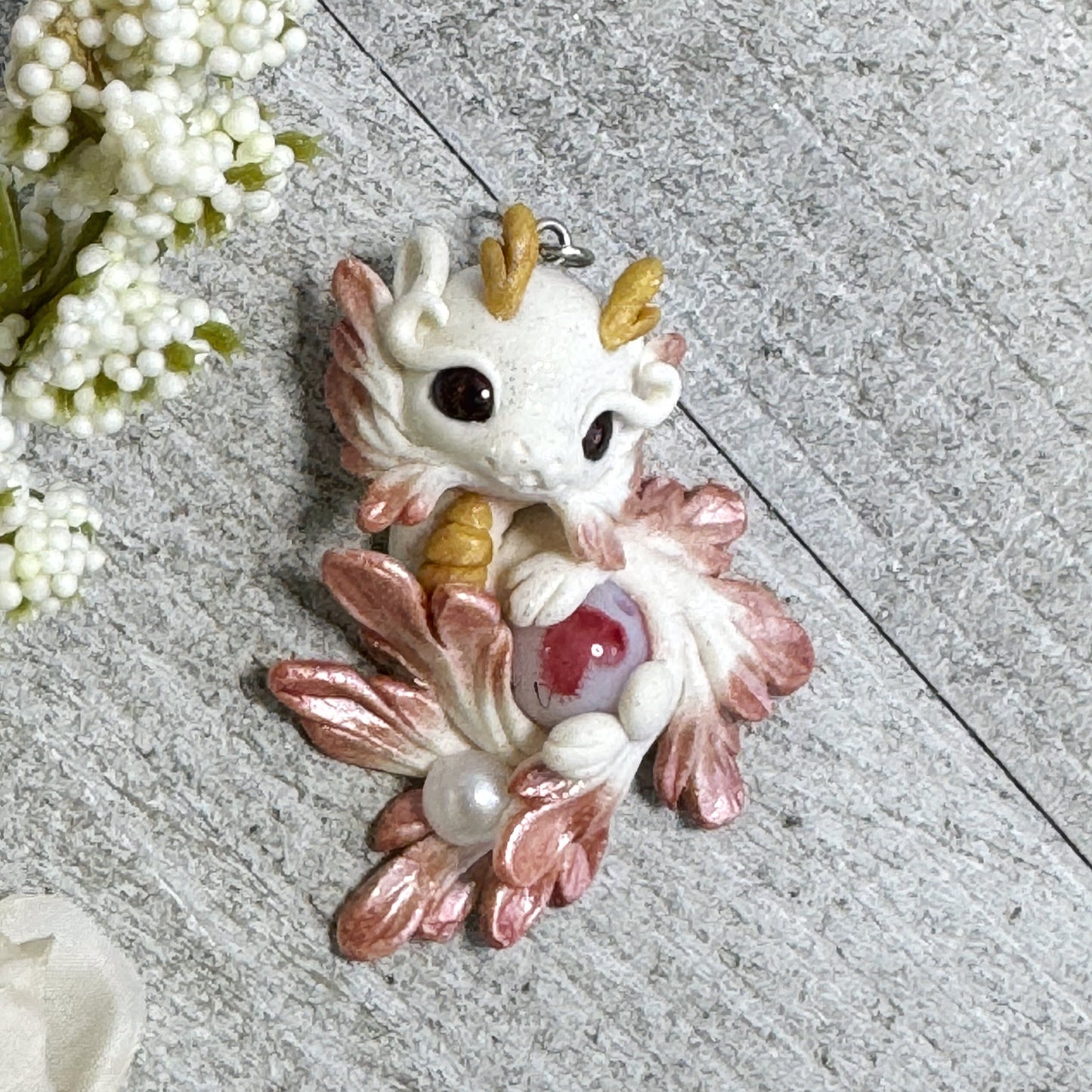 White and Russet Baby Dragon Pendant