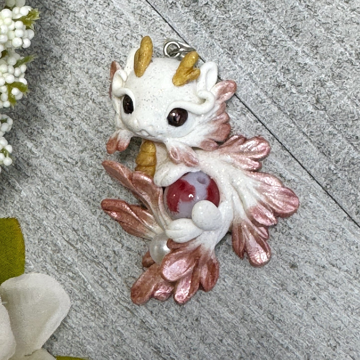 White and Russet Baby Dragon Pendant