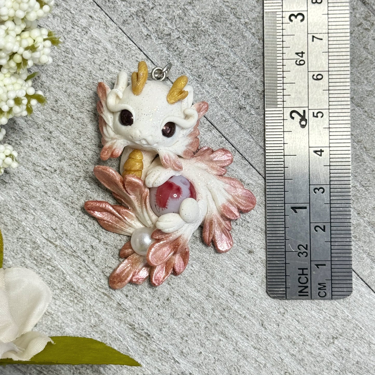 White and Russet Baby Dragon Pendant