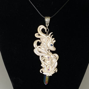 White Pearl Dragon with Titanium Crystal Pendant