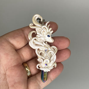 White Pearl Dragon with Titanium Crystal Pendant