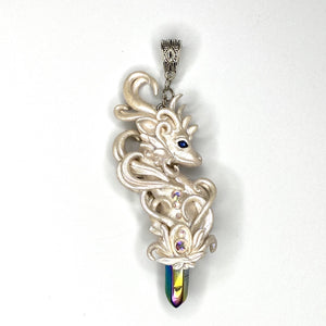 White Pearl Dragon with Titanium Crystal Pendant