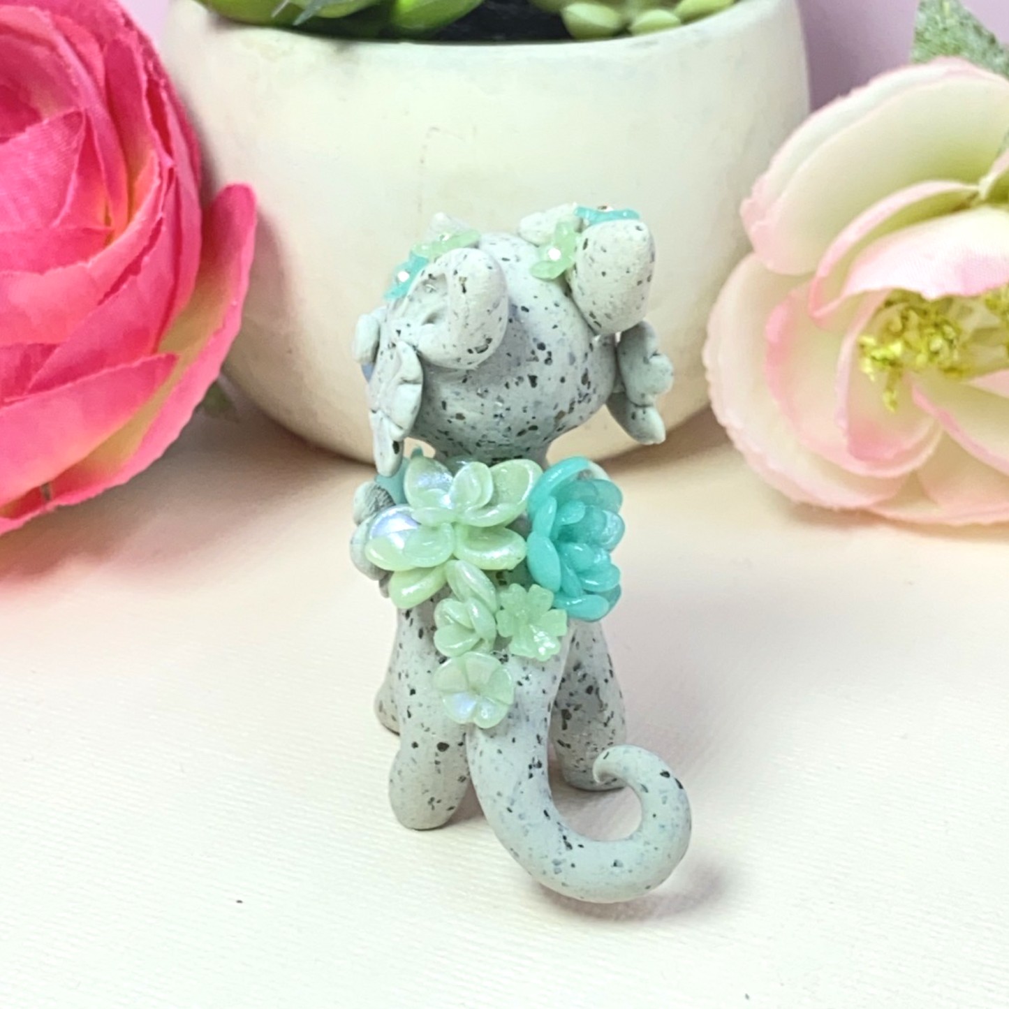 Stone Dragon with Blue Succulents