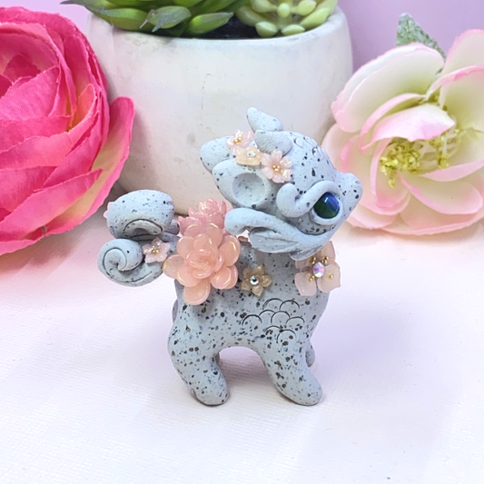 Stone Dragon with Pink Succulents
