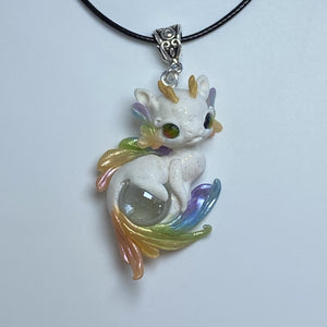 White Rainbow Dragon Marble Charm