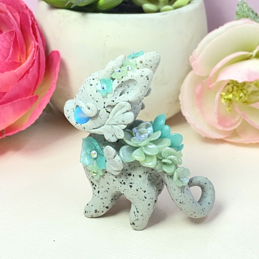 Stone Dragon with Blue Succulents
