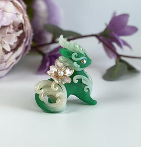 Green Jade Spring Dragon with curled tail