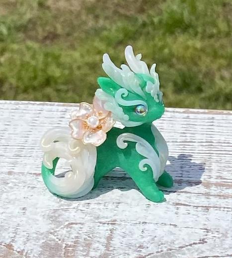 Green Jade Spring Dragon with curled tail