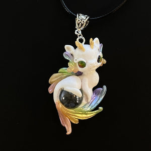 White Rainbow Dragon Marble Charm